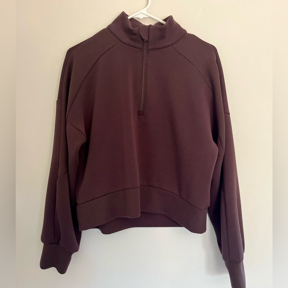 Sincerely Jules Active Holly Half-zip cropped Sweatshirt in chocolate brown